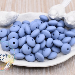 Lentil Pigeon Blue Silicone Bead | 10 Beads | 12mm