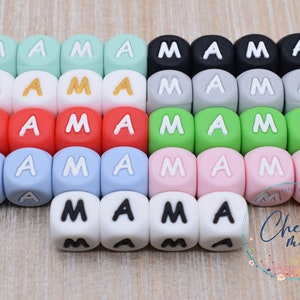 MAMA Silicone Beads | 12mm Square Letter Beads | Mama Alphabet | Cube | Dice | | Focal Bead | Sensory | Stim | Fidget | Lanyard | Food Grade