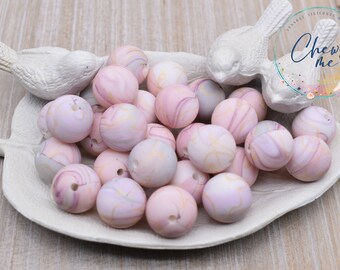 15mm Howlite Print Round Silicone Bead | Pink and Gold | Focal Bead | Sensory | STIM | Fidget | Scribe | Wristlet |  Lanyard
