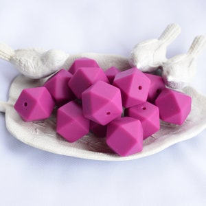 17mm Magenta Hexagon Silicone Beads | 5 or 10 Beads | Chewelry | Sensory | Fidget | Toy | STIM | Chewlery |  ADHD
