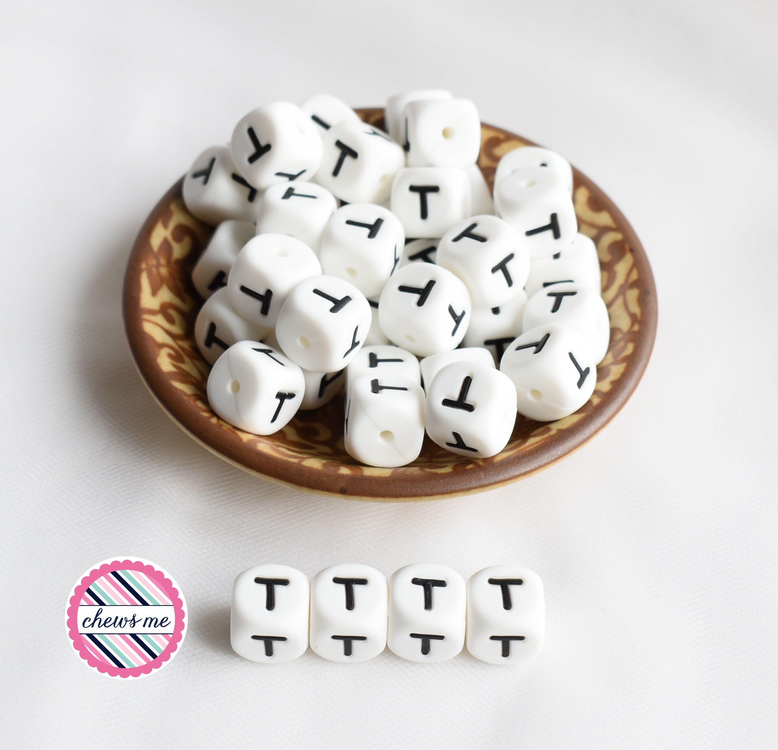 12mm white letter I silicone bead DIY Stim Toy Fidget capital letter cube silicone bead Sensory square dice