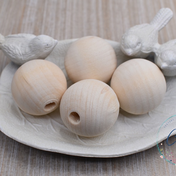 30mm Natural Maple Wood Round bead | Wooden Beads | Unfinished Natural Wood Bead | Large | Chunky