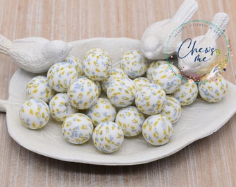 15mm Prairie Flowers Round Silicone Bead | Soft Delicate Flower | Mustard Yellow | Powder Blue | Focal Bead | Sensory | Fidget | Wristlet