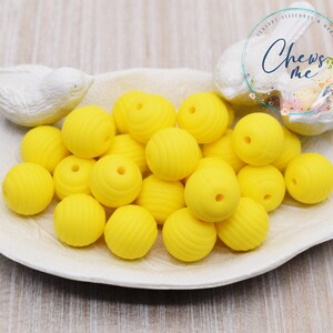 Beehive Yellow 15mm Round Silicone Beads | Spiral Bead | 5 or 10 Beads | Chewelry | Sensory | Fidget | Toy | STIM | Chewlery | Autism