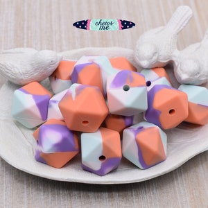 17mm Beach Vibes Tie Dye Hexagon Silicone Beads | 5 or 10 Beads | Chewelry | Sensory | Fidget | Toy | STIM | Chewlery |  ADHD