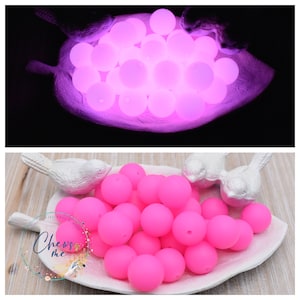 Glow In the Dark Hot Pink 15mm round silicone bead | 10 Piece Focal Sensory Beads