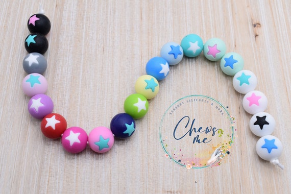 15mm Star Round Silicone Bead | 2 or 4 Beads | Focal Bead | Chewelry | Sensory | Fidget | Toy | STIM | Chewlery |  ADHD
