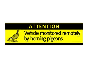 Vehicle Monitored by Homing Pigeons Funny Parody Bumper Sticker, Attention Car Decal, Gag Gift, Gen Z Humor