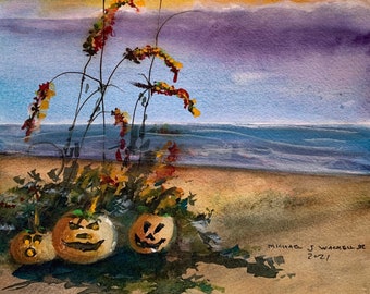 Beach Jack O’Lanterns #83 (Original Watercolor Painting)