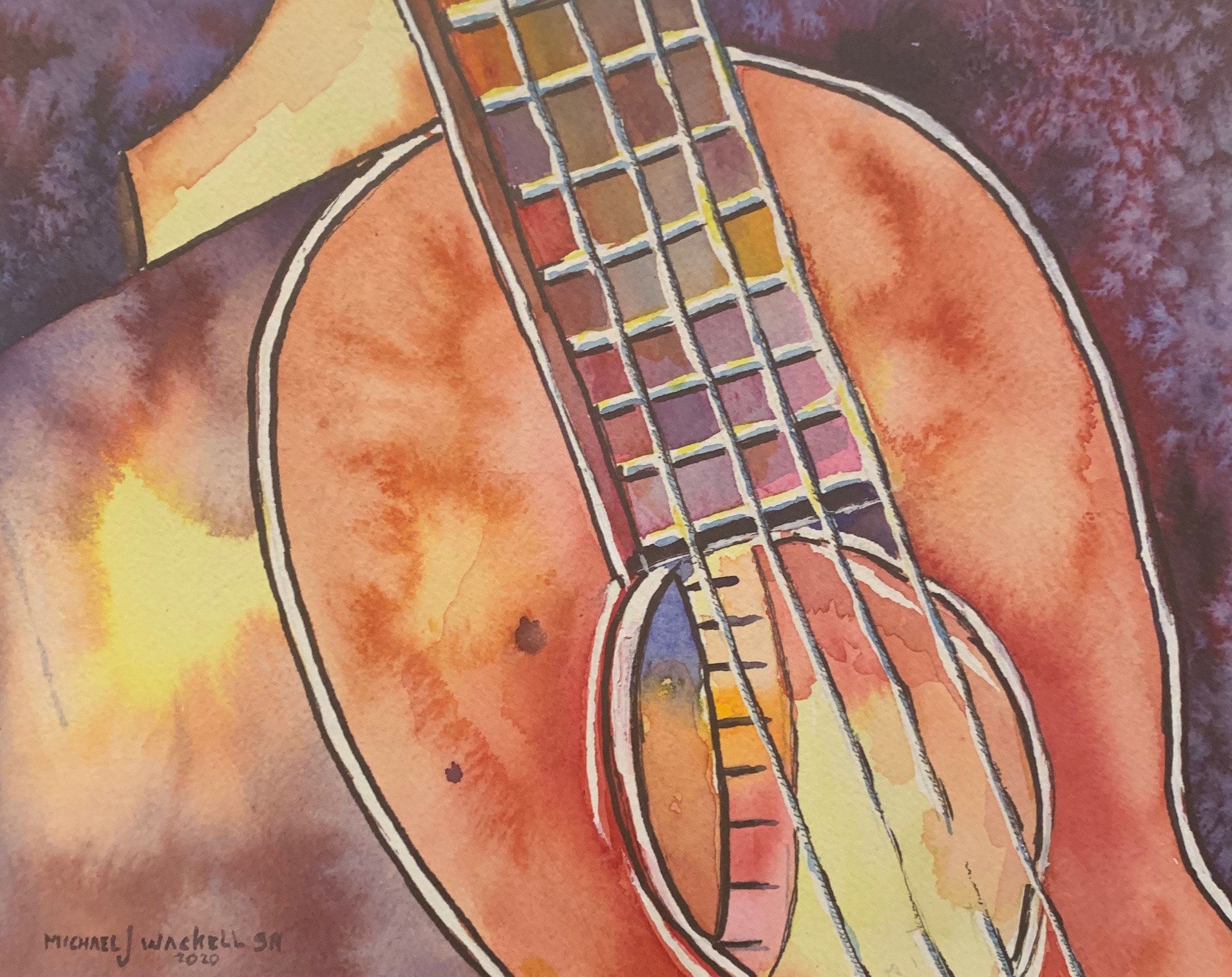Acoustic Bass Original Watercolor Painting | Etsy
