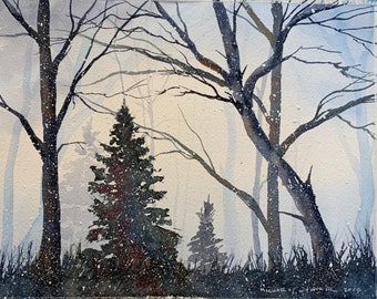 Snowy Tree #112 (Original Watercolor Painting)