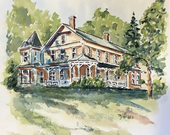 Burbank Street House in Millbury MA #137 (Original Watercolor Painting)