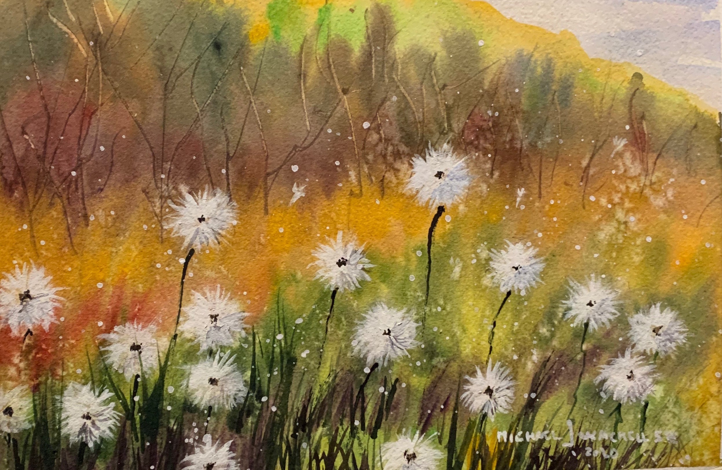 Colorful Field with Dandelions 117 (Original Watercolor Painting)
