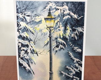 Set of 4 Cards with Envelopes Snowy Lamp Post