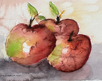 Trio of Apples #79 (Original Watercolor Painting 5”x7”)