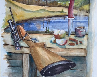 The Pond Stand Deer Hunting (Watercolor Prints 11"x14")