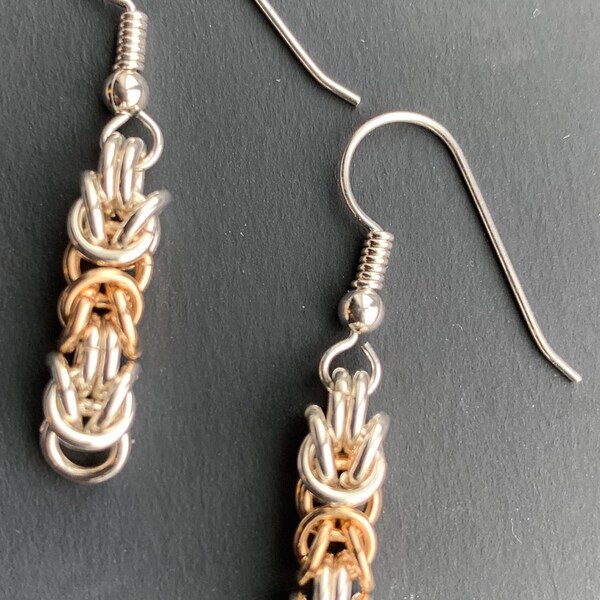 Gold Box Weave Chain Maille Earrings