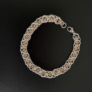 Silver and Gold Celtic Weave Chain Maille Bracelet