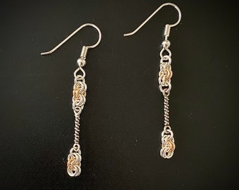 Silver and Gold Dangle Chain Maille Earrings