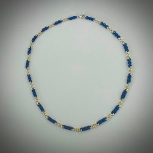 Blue Niobium and Sterling Silver 2x2 Chain Mail Necklace