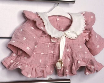 Pink muslin dress for a rabbit made of artificial fur handmade. An additional outfit for creating a perfect look and play.