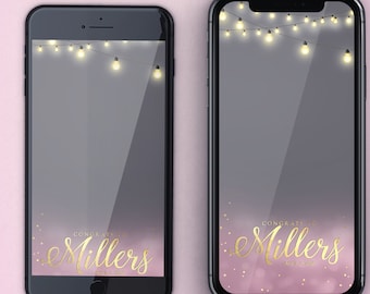 custom wedding snapchat filter - personalized snapchat filter for wedding - blush bride filter - blush wedding filter - string lights