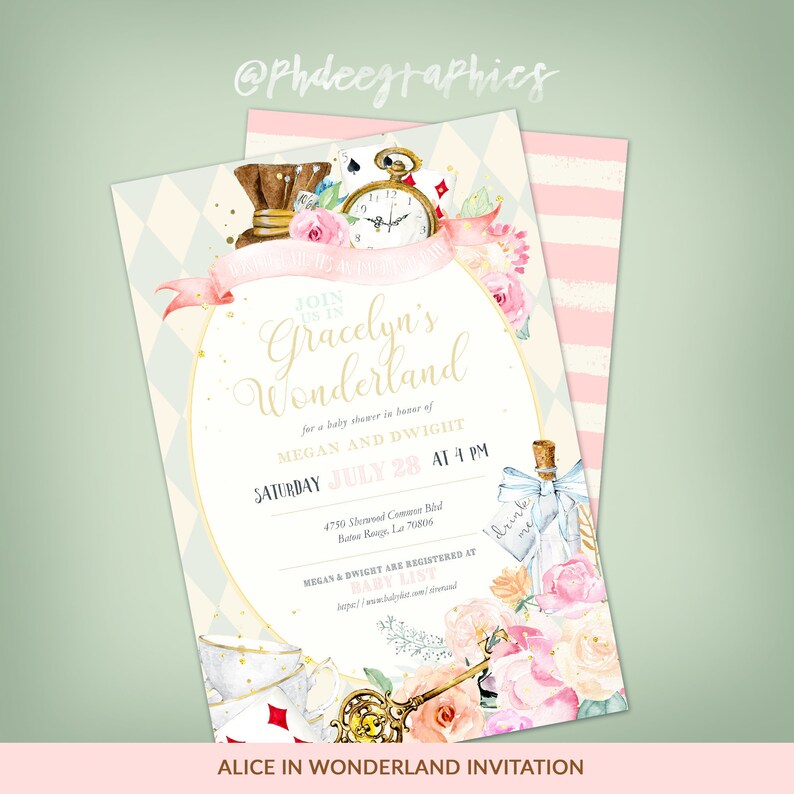 Alice In Wonderland Invite Diy Custom Girl Baby Shower Etsy