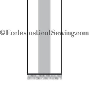 May include: A white stole with a grey centre stripe and fringe at the bottom.