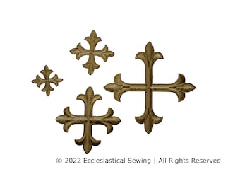 Iron On Cross Applique Antique Gold, Bright Gold, Blue, Black, Burgundy