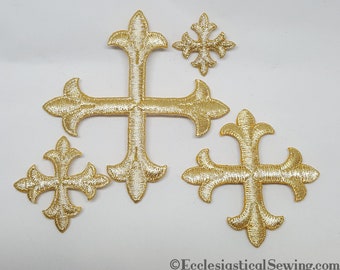 Cross Applique Iron on Style Soft/White Gold Color