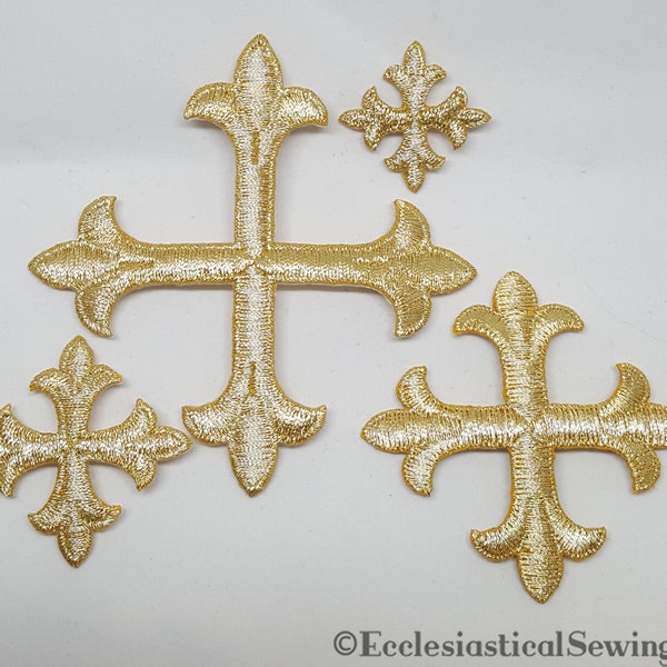 Cross Applique Iron on Style Soft/White Gold Color