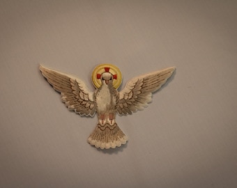 Silk Embroidered Dove Applique for Church Vestments