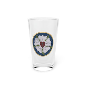Pint Glass, 16oz Luther Rose Reformation Gift For Pastor Lutheran Gifts Church Kitchen Youth Group Sunday School
