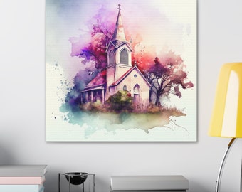 Soothing Watercolor Church Art | Create a Tranquil Home Environment