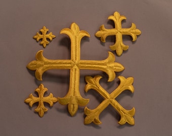 Iron On Cross Applique, Bright gold, Fleury Style, Easy To Use