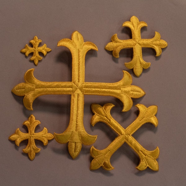 Iron On Cross Applique, Bright gold, Fleury Style, Easy To Use