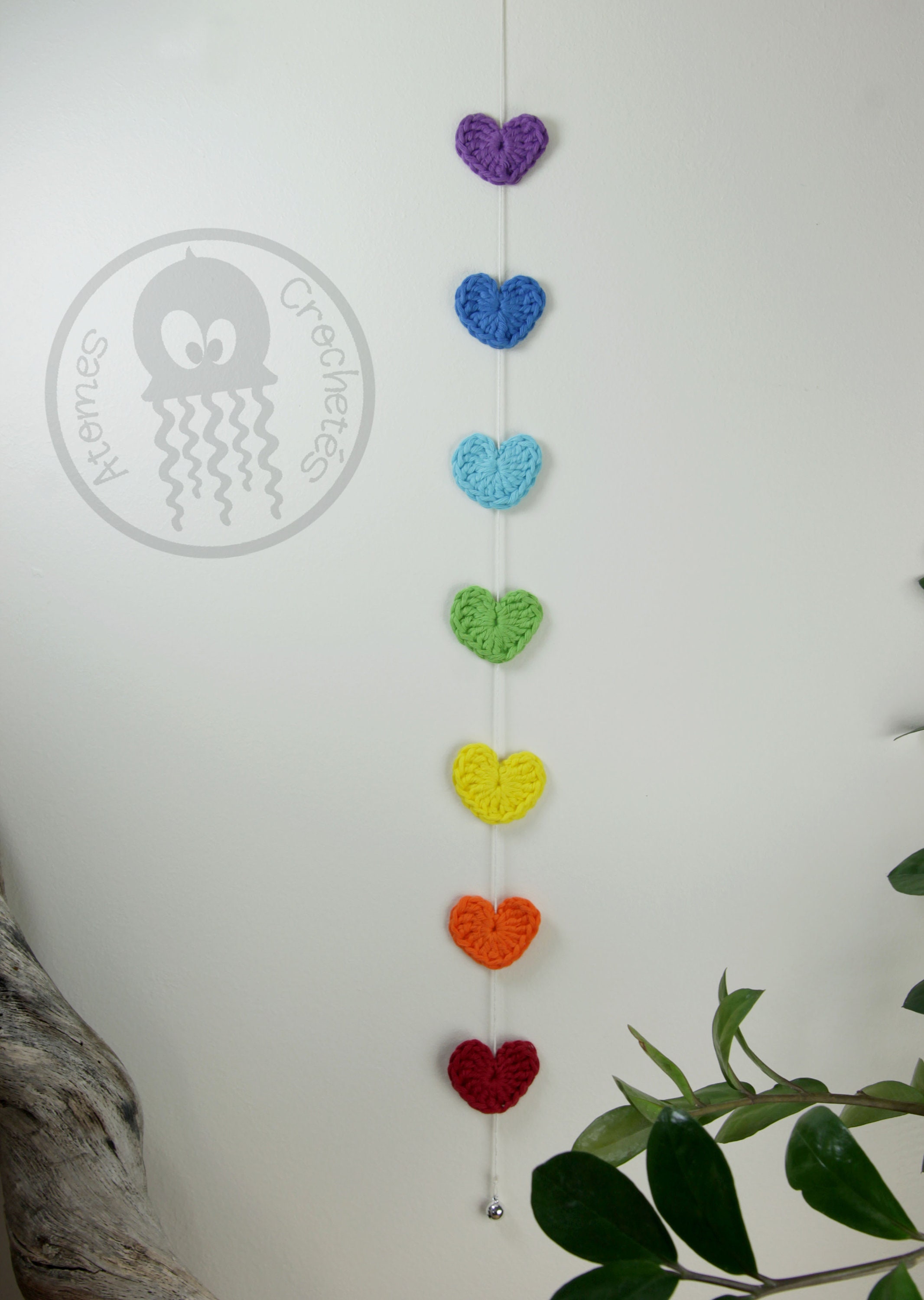 Guirlande Cœurs Couleurs Chakras, Fait Main Au Crochet et avec Amour