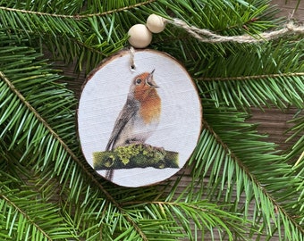 Robin, Bird – Wooden Slice Ornament