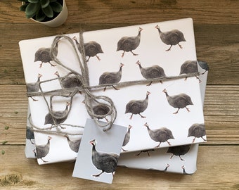 Guinea Fowl Gift Wrapping Paper, including gift tag