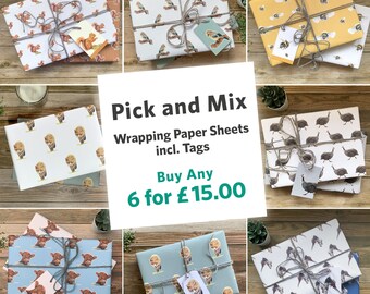 Gift Wrapping Mix and Match Offer – Animal Art, Thick Paper Sheets, incl. Gift Tags