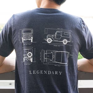 トヨタ ランドクルーザー FJ40 BJ40 シャツ Tシャツ ユニセックス 伝説のブループリント - オリジナルデザイン ベンチャーワークス - 日本のクラシックカーのギフトアイデア