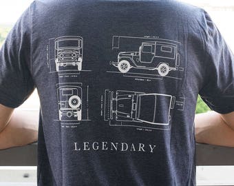 Toyota Land Cruiser FJ40 BJ40 shirt T-shirt Unisex  Legendary Blueprint - Original Design Venture Works - Japanese Classic Car gift idea