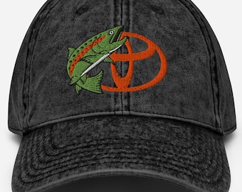 Rainbow trout fly fishing Distressed Retro Vintage Cotton Twill Cap for Toyota owners