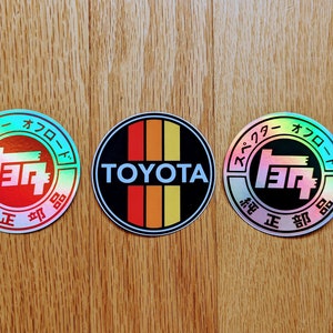 Retro Vintage Toyota Stickers 3 inch round Overland decals holographic style TEQ stripes 4runner tacoma land cruiser camry corolla trd pro
