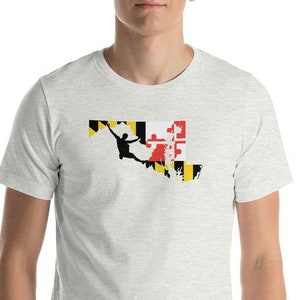 Cooles Rock Climbing Maryland State Flag Unisex Shirt - MD Pride Apparel - Geschenk für Kletterer Bouldern - Original Design von Risiko Works