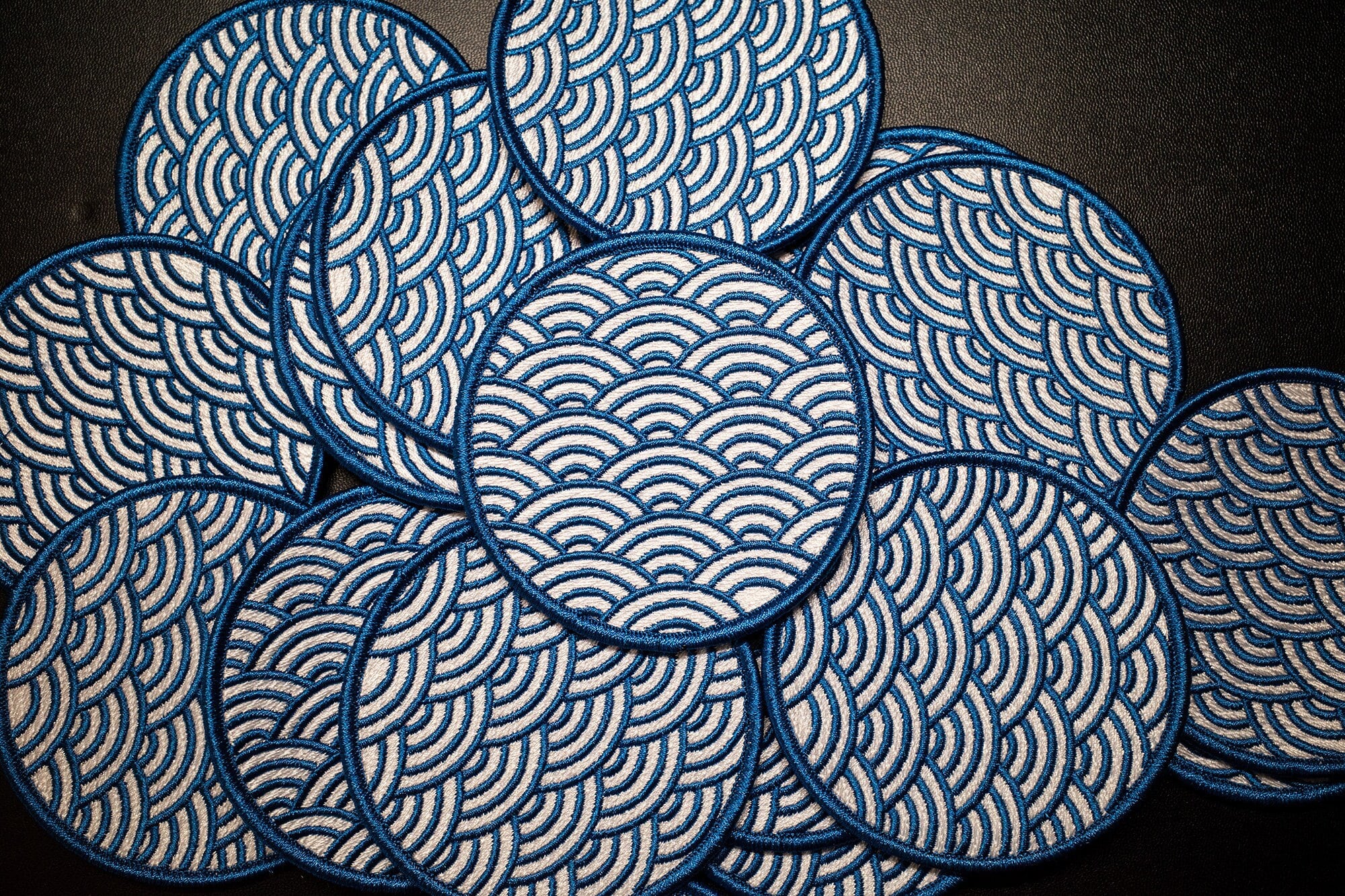Japanese Wave Pattern Seigaiha sea ocean water morale Patch every day carry edc zen garden blue backpack 3inch round tiles Overland patches