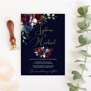 Moody Wedding invitation Suite, Navy Wedding Invitation, Marsala Wedding, Eggplant Wedding, Merlot Wedding invitation Template, Bugundy