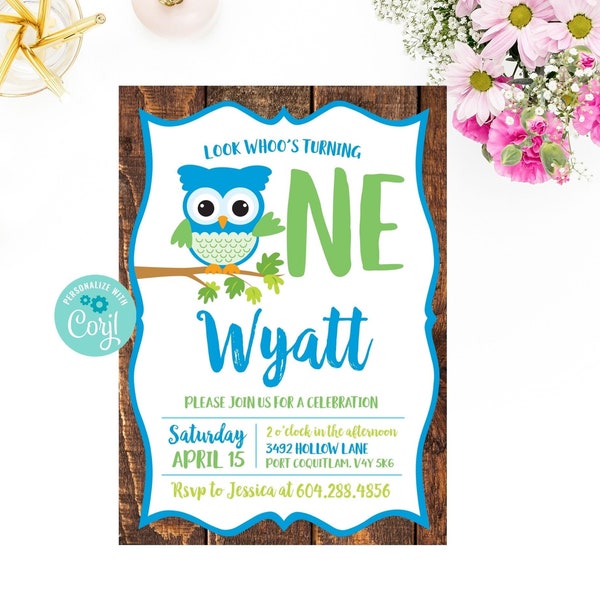 Owl Birthday Invitation, Look Whoo's Turning One, Owl Invitation, First Birthday invitation, owl birthday girl, Owl Birthday Party, Woodland