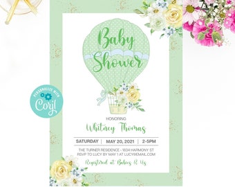 Adventure Baby Shower, Air Balloon Baby Shower Invitation, Gender Neutral Baby Shower, Around the World, Floral Baby Shower, Boy baby shower