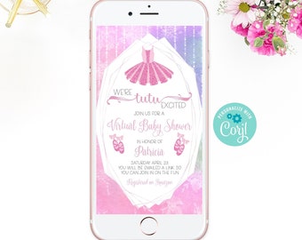 Virtual Baby Shower, Pink Ballerina Baby Shower invite, Tutu Excited Baby shower, Online Baby Shower, Girl Baby Shower, Virtual Invitation,